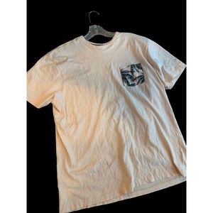 Paper Denim & Cloth Men T-Shirt XLarge Pale Pink Black Palm Tree Pocket Cotton